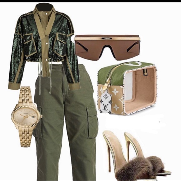 New Fashion Round Neck Loose Zipper Pocket Long Sleeve Sequined Short Coat - Picture 5 of 6